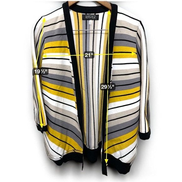 117 Kasper | NWOT $119 Striped Yellow White Kit Open-Front Cardigan (Size M) - Picture 8 of 11